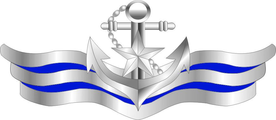 海军胸标图案为银色铁锚,五角星和海浪变
