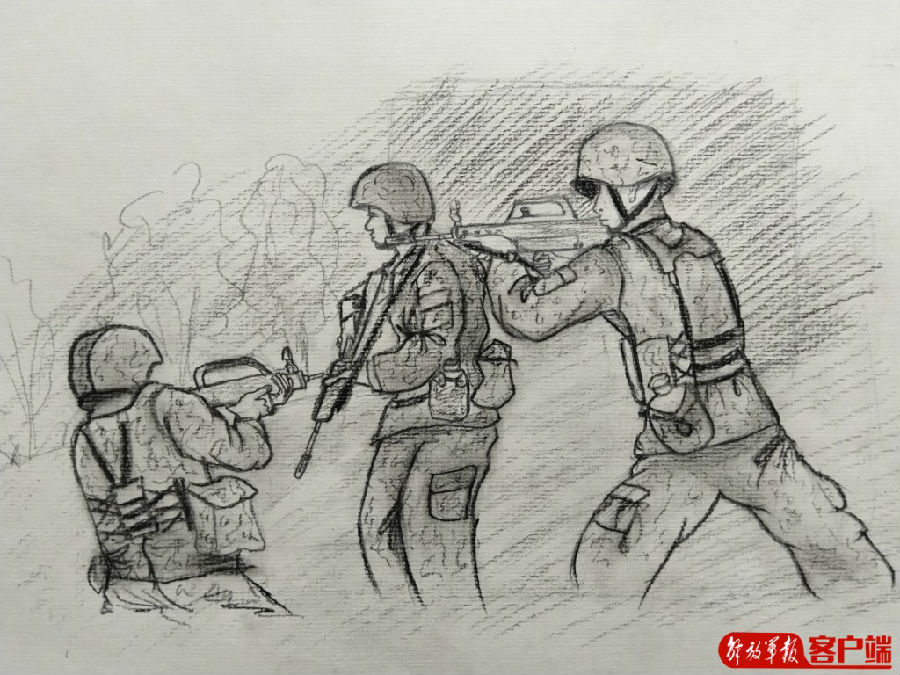 军人打仗画画图片